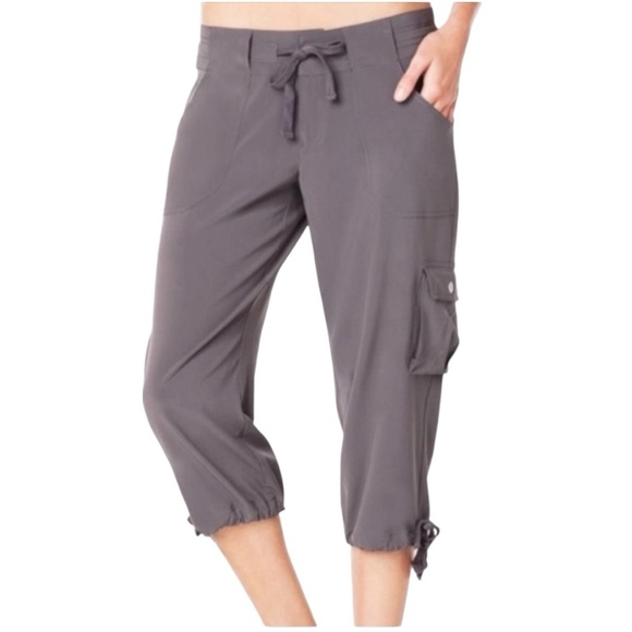 Alo Yoga CoolFit Capri Pants XL Gray Cargo Pockets Drawstring Stretch Hiking - Picture 1 of 10